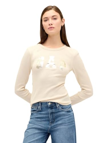 GAP Womens Long Sleeve Waffle Knit T-Shirt Anchorage Cream XXS at